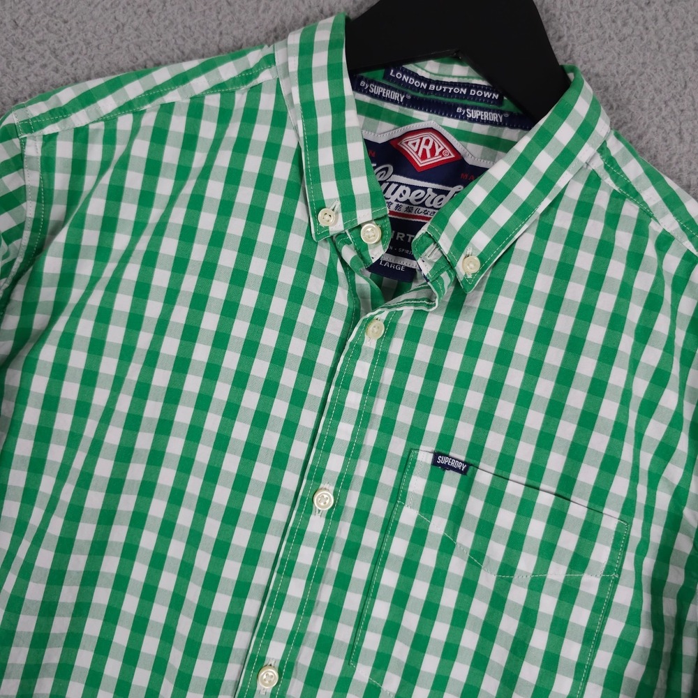 Superdry Shirt Mens Large Green White Check Gingham London‎ Button Down Preppy